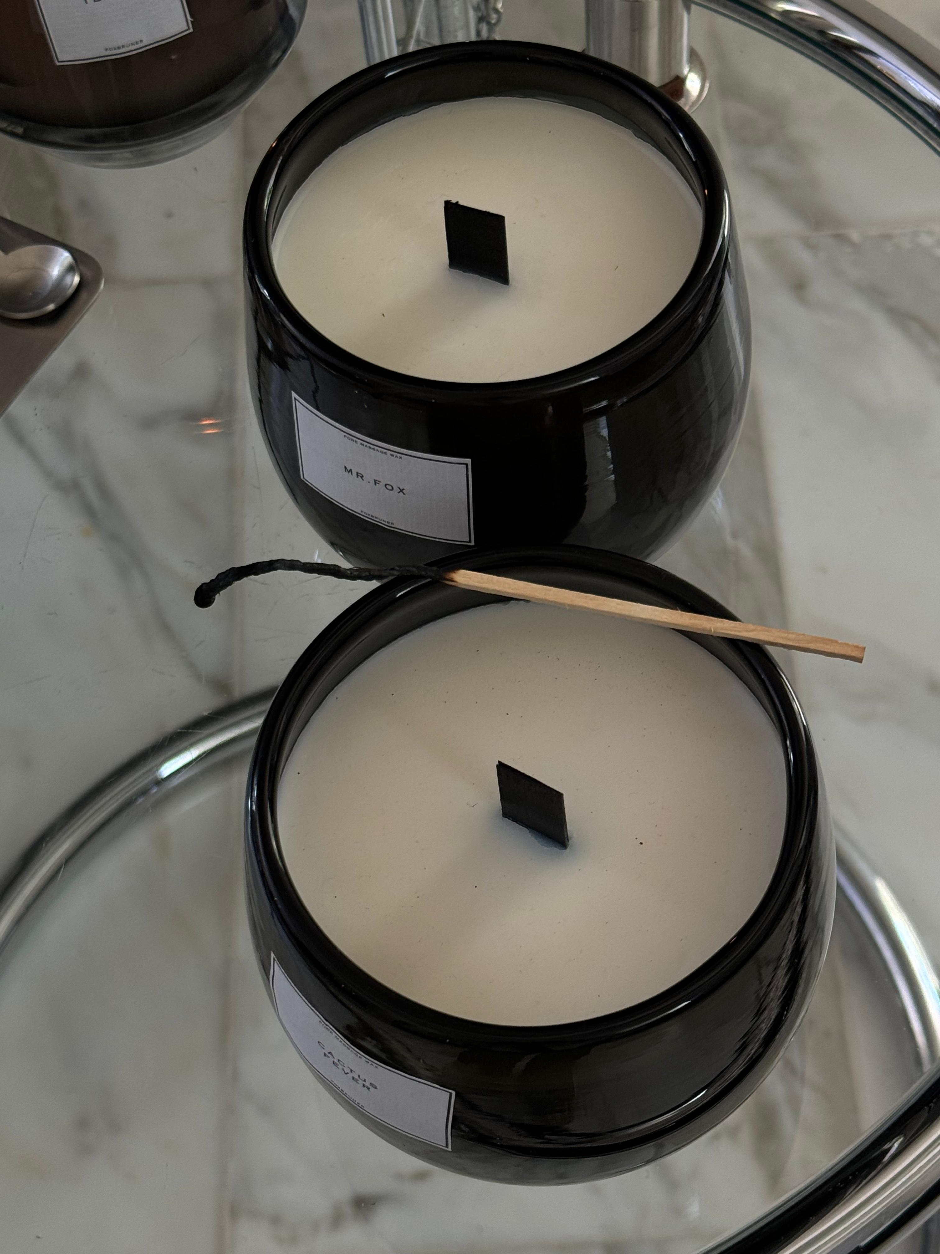 BLACK MORANO GLASS CANDLE WITH WOODEN WICK